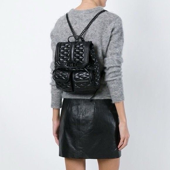 Rebecca Minkoff Love Backpack Leather Black Quilted Chain - Picture 1 of 16